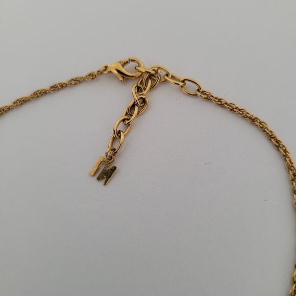 Vintage Nina Ricci NR Pendant Necklace Reighstones 14” Gold Chocker Teardrop - Picture 4 of 6